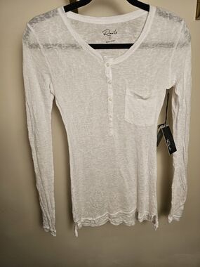 Rails White Long Sleeve Henley Tee